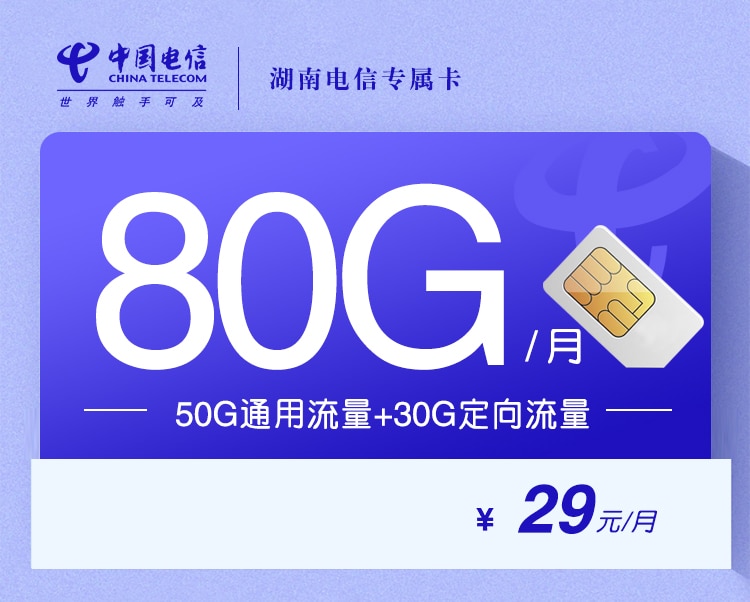 湖南省内专属卡【29元80G】